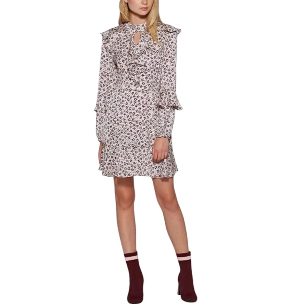 Avec Les Filles Leopard Print Ruffle Mini Dress - Size 0